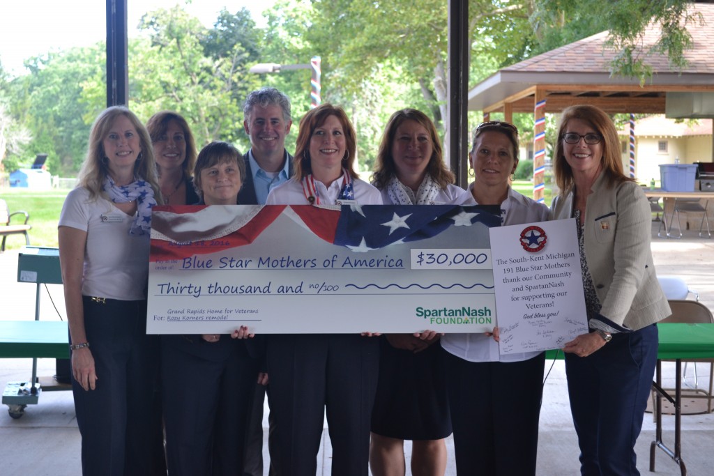 On Aug. 18, the SpartanNash Foundation donated $30,000 to four West Michigan chapters of the Blue Star Mothers of America, Inc. The money will be used to renovate Kozy Korners, the recreational room at the Grand Rapids Home for Veterans.