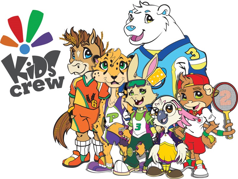 Kids Crew artwork: assorted anthropomorphized animals in sports gear