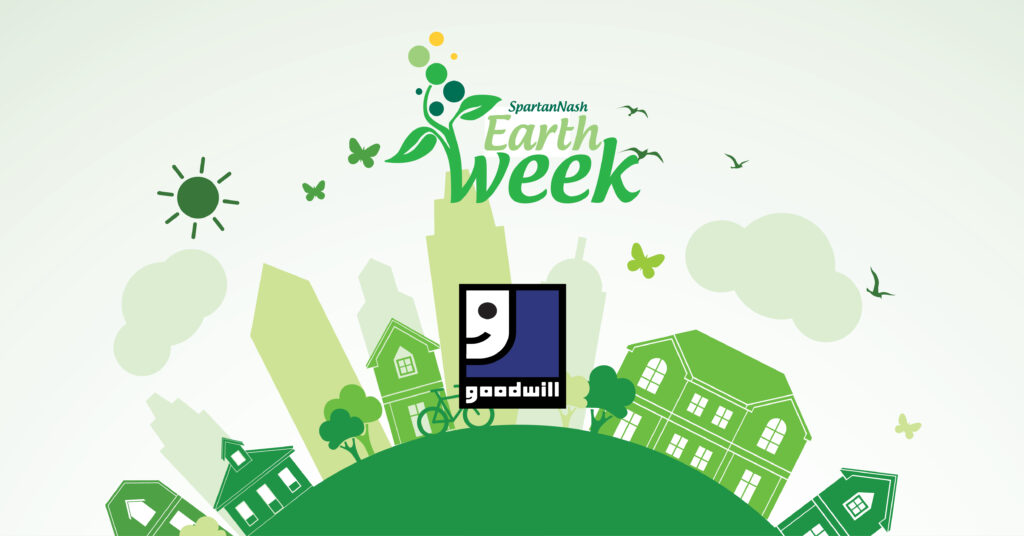 Graphic with SpartanNash, Earth Week, and Goodwill logos