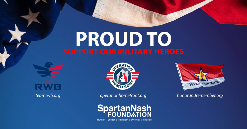 Graphic reading Proud to support our military heroes with various logos
